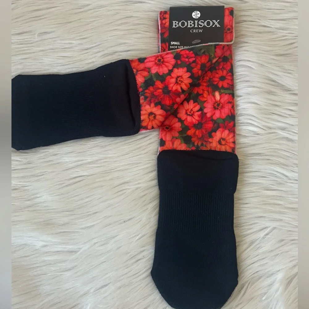 Bobisox athletic crew socks with Colorado art print red floral women’s size 5-8